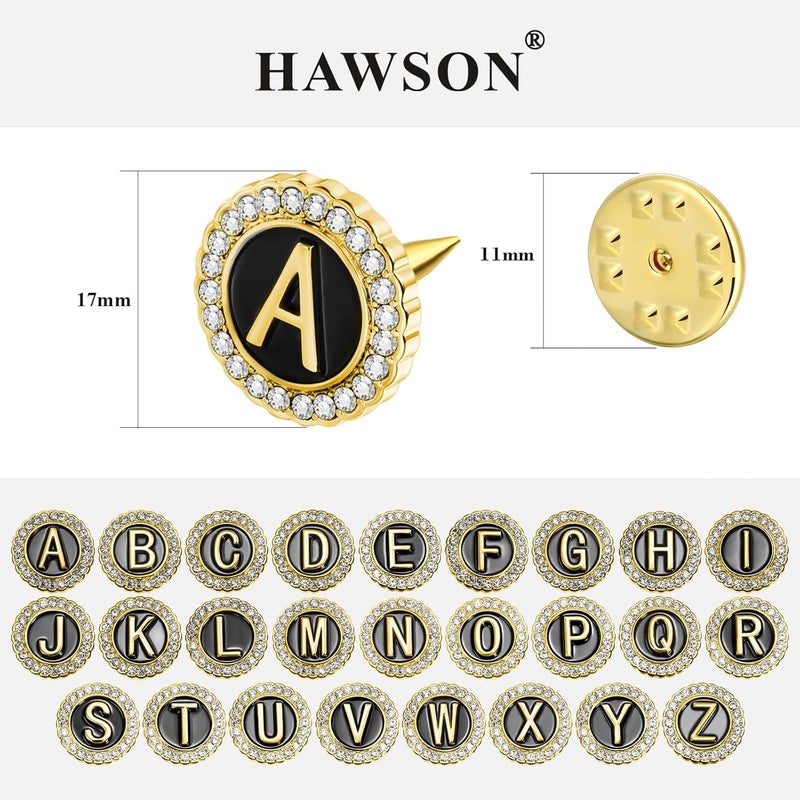HAWSON دبابيس ياقة أولية A-Z، دبابيس بروش شخصية من الذهب/الفضة عيار 18، دبابيس ربط للبدل، رباطات العنق، القبعات، للرجال والنساء - Image 3